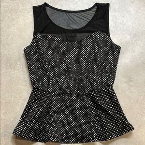 Dots Womens Sleeveless Blouse Black/White Polka Dot Peplum Ruffle Sz L